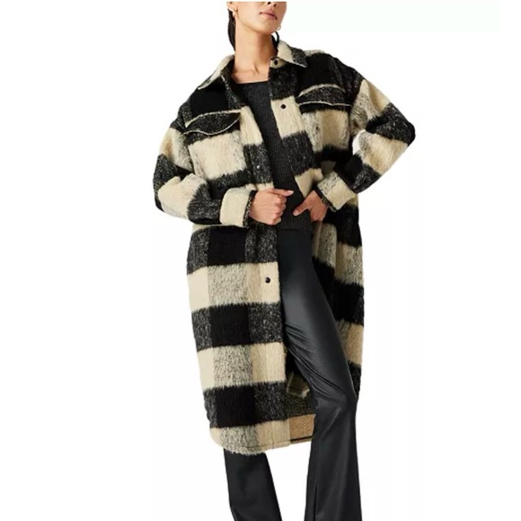 Steve Madden Jackets & Blazers - Steve Madden Black & Cream Plaid Teddy Long Shacket